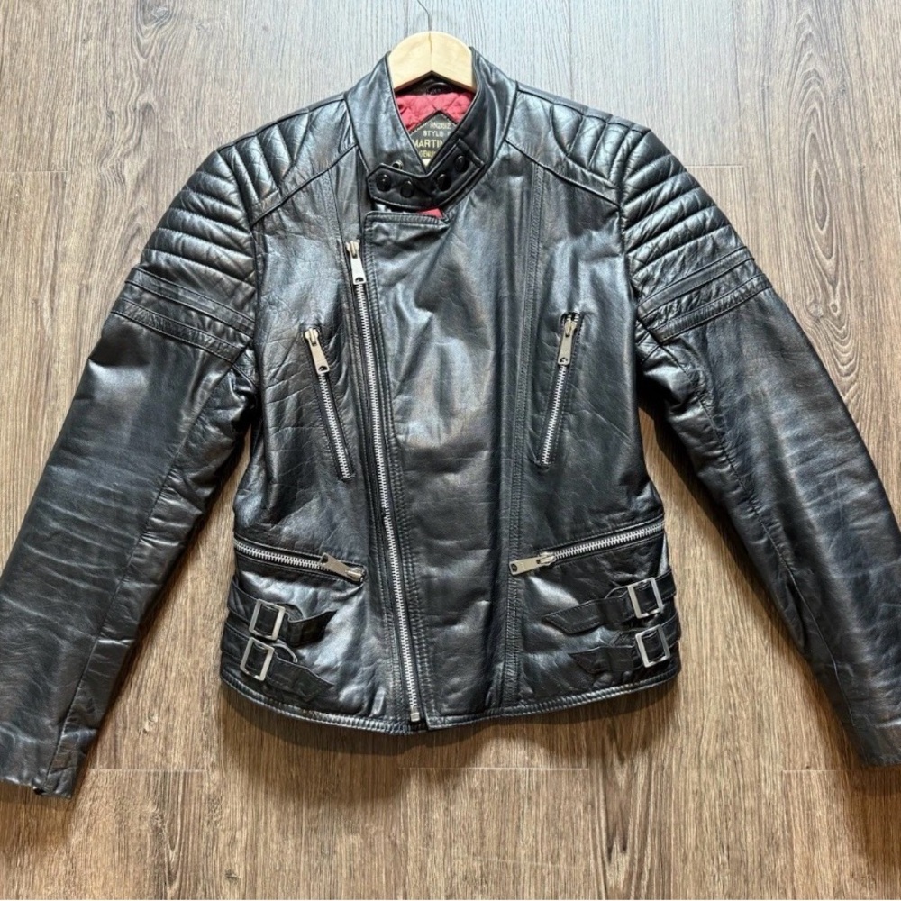 Martini Genuine Nappa Leather Quilted Moto Biker Jacket Black Men’s Small